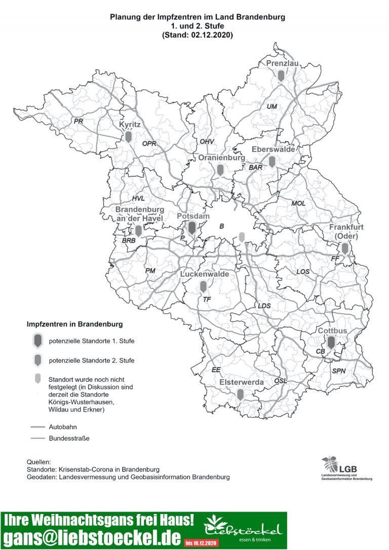 Standorte der Impfzentren in Brandenburg